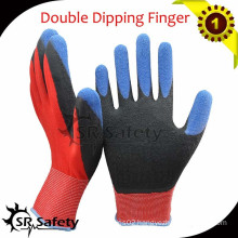 SRSAFETY 13 gauge red nylon liner double coated black latex on finger gloves/red latex coated work glove